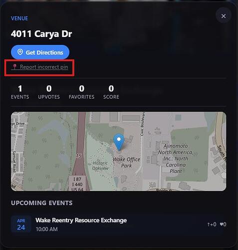 Report incorrect map pin